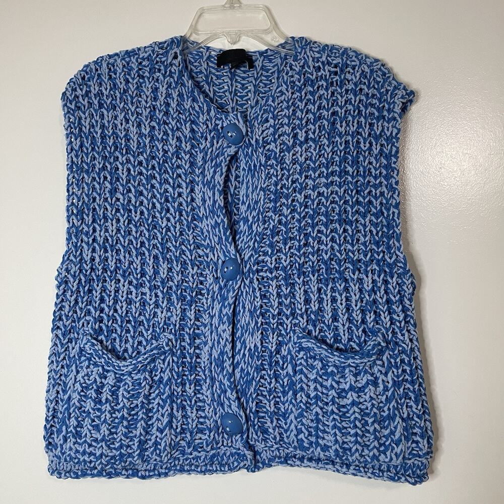 ZARA crochet blue chunky knit cardigan button front vest sweater Medium